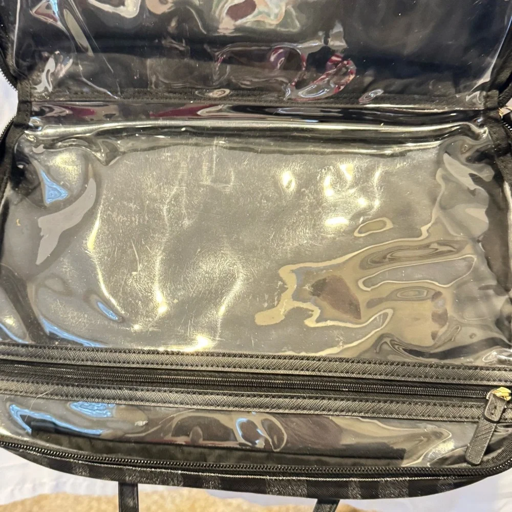 Kate Spade Black Silver Glitter Toiletries Travel Cosmetic Make-up Bag